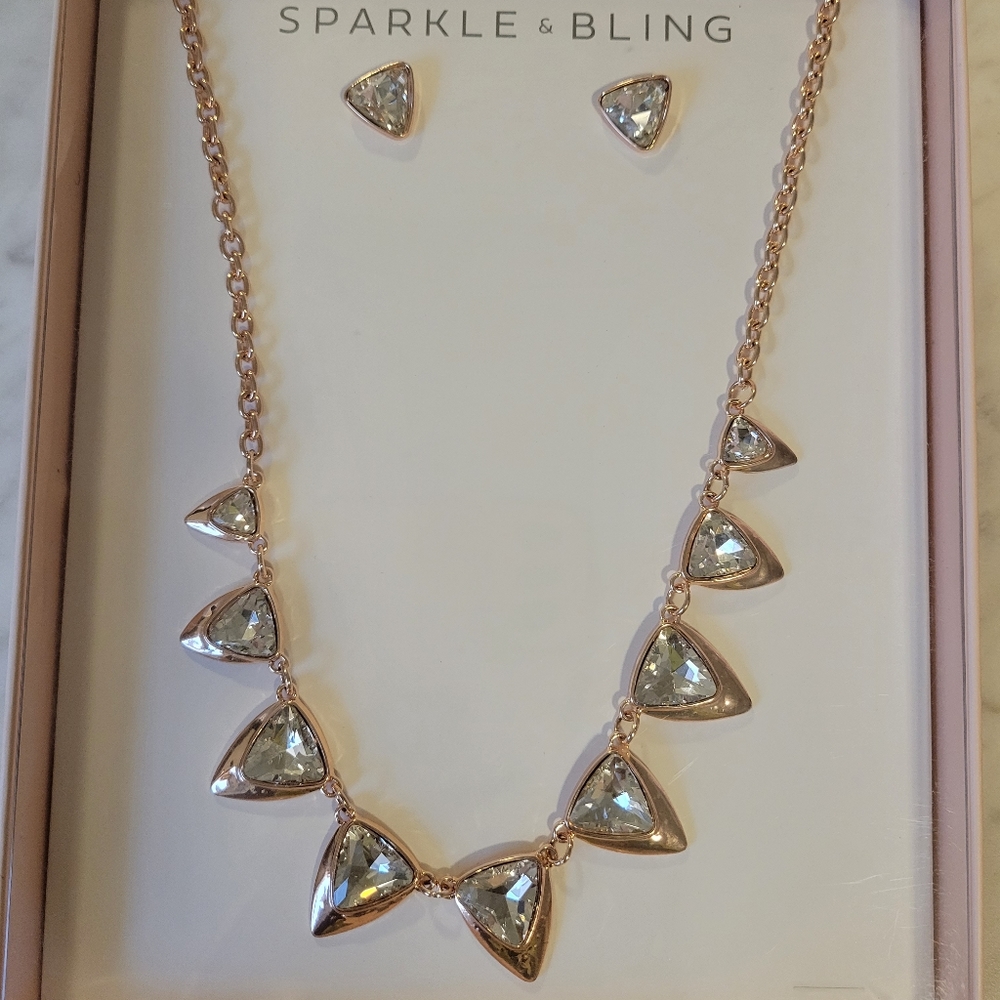 Rose gold necklace and earring set costume jewelry